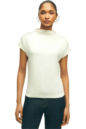 Brooks Brothers Koszulki, Kobieta, Beżowy, XL, Rayon, Kremowa bluzka z dżerseju ze stretchem z rayonu