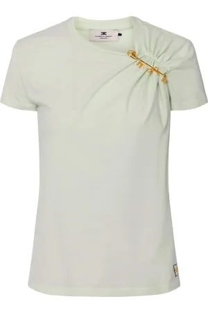 Elisabetta Franchi Koszulki, Kobieta, Zielony, XS, Bawełna, Miętowa Zielona Koszulka