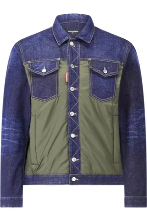 Dsquared2 Kurtki, Mężczyzna, Niebieski, XL, Nylon, Kurtka jeansowa i nylonowa z unikalnymi detalami
