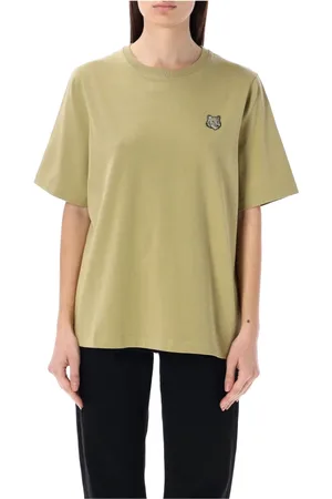 Maison Kitsuné Koszulki, Kobieta, Beżowy, S, Bawełna, Komfortowy T-shirt z naszywką z głową lisa Bold Fox