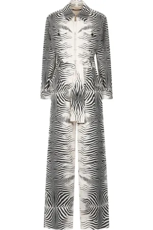 Roberto Cavalli Kombinezony, Kobieta, Czarny, S, Bawełna, Kombinezon w zebrę z długim rękawem