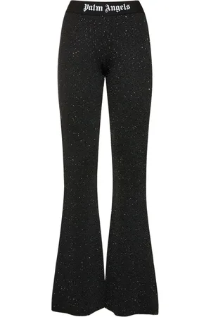 Palm Angels Spodnie, Kobieta, Czarny, XS, Czarne spodnie dzwony z brokatem