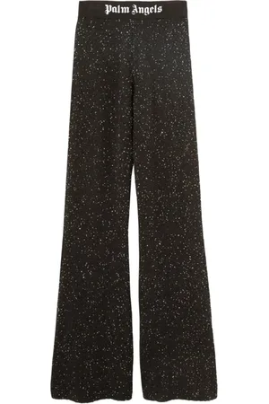 Palm Angels Spodnie, Kobieta, Czarny, S, Poliester, Soiree Knit Logo Pants