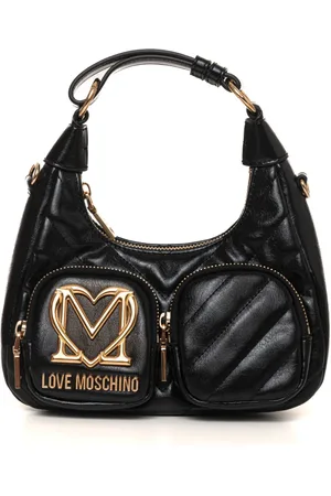 Moschino Torebki, Kobieta, Czarny, ONE SIZE, Torebka w kształcie półksiężyca z naszywaną kieszenią