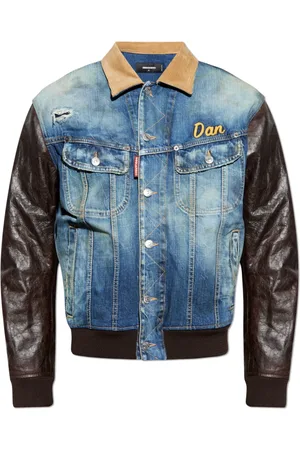 Dsquared2 Kurtki, Mężczyzna, Niebieski, S, Skóra, Kurtka wykonana z połączenia materiałów