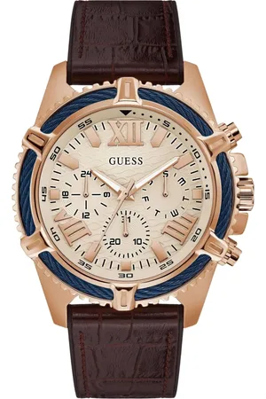 Guess Akcesoria, Mężczyzna, brązowy, ONE SIZE, Skóra, Skórzany Zegarek z Brązowym Paskiem