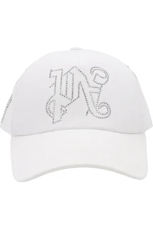 Palm Angels Akcesoria, Mężczyzna, Biały, ONE SIZE, Bawełna, Bawełniana czapka z dżetami