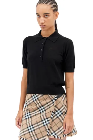 Burberry Koszulki, Kobieta, Czarny, S, Bawełna, Bawełniana koszulka polo z dzianiny