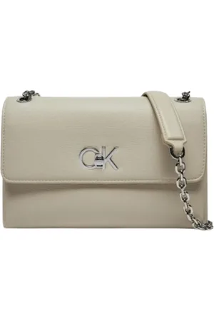 Calvin Klein Torebki, Kobieta, Beżowy, ONE SIZE, Skóra, Torba na ramię z zapięciem Re-Lock