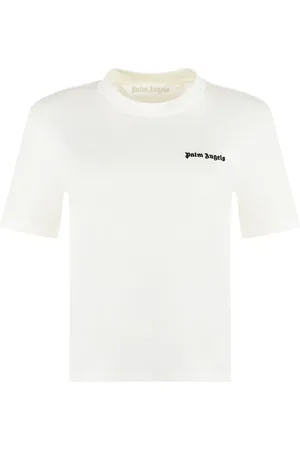 Palm Angels Koszulki, Kobieta, Beżowy, M, Bawełna, T-shirt z okrągłym dekoltem