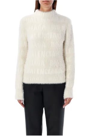 Balenciaga Swetry, Kobieta, Beżowy, M, Len, Ivory Furry Fitted Dzianina Aw 24
