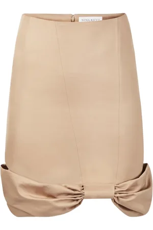 Nina Ricci Spódnice, Kobieta, Beżowy, L, Bawełna, Bawełniana spódnica midi z baskinką i kokardą