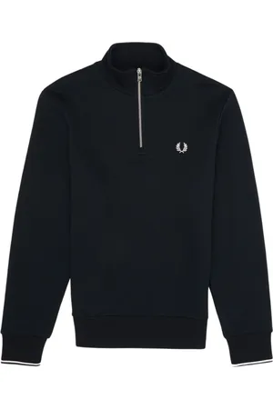 Fred Perry Bluzy, Mężczyzna, Niebieski, L, Bawełna, Granatowa bluza dresowa z krótkim zamkiem i paskami na plecach