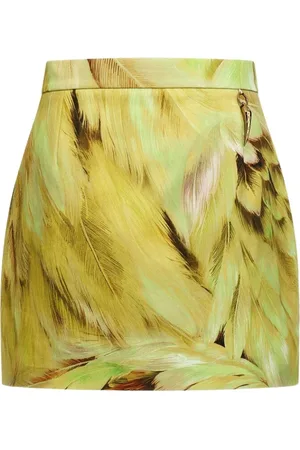 Roberto Cavalli Spódnice, Kobieta, Zielony, S, Spódnica z nadrukiem piór