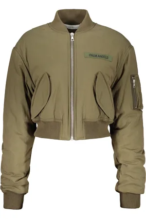 Palm Angels Kurtki, Kobieta, Zielony, S, Bawełna, Padded Bomber Jacket z prążkowanym kołnierzem