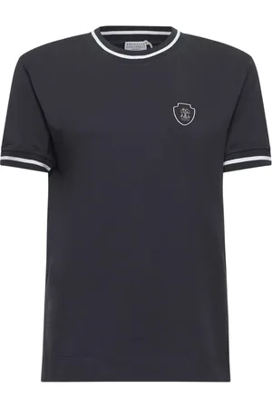 Brunello Cucinelli Koszulki, Kobieta, Niebieski, S, Bawełna, Koszulka T-shirt w paski z okrągłym dekoltem