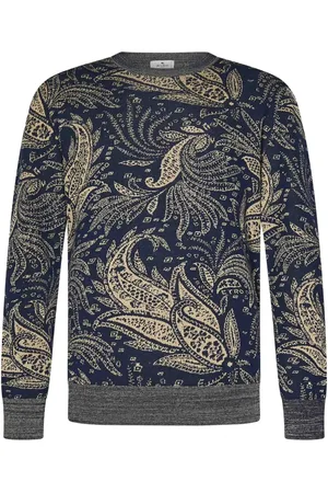 Etro Swetry, Mężczyzna, Niebieski, M, Bawełna, Niebieski sweter w kwiatowy wzór paisley