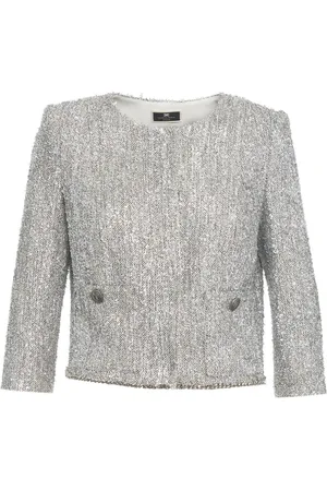 Elisabetta Franchi Kurtki, Kobieta, Szary, L, Tweed, Krótka kurtka z tweedu lureksowego