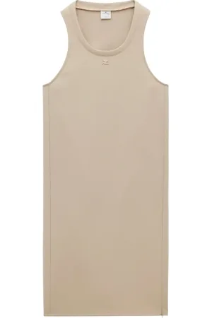 Courrèges Sukienki, Kobieta, Beżowy, M, Poliester, Holistic Twill Midi Dress