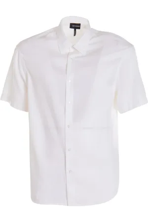 Emporio Armani Koszule, Mężczyzna, Biały, L, Koszula z krótkim rękawem Lyocell