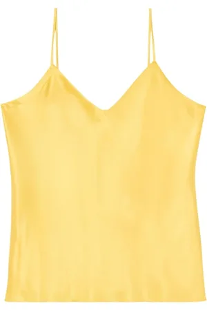 Brooks Brothers Koszulki, Kobieta, Żółty, S, Jedwabny top z dekoltem w serek