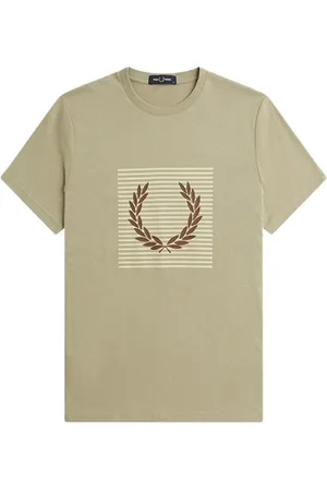 Fred Perry Koszulki, Mężczyzna, Beżowy, L, Bawełna, Koszulka Jersey w Paski z Wieńcem Laurowym