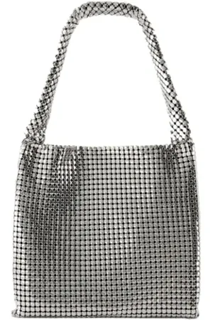 Paco rabanne Torebki, Kobieta, Szary, ONE SIZE, Średnia srebrna torba na ramię Pixel