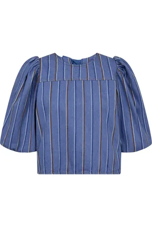 Co`Couture Bluzki, Kobieta, Niebieski, L, Bawełna, Bluzka w Paski z Kokardą
