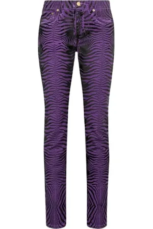 Roberto Cavalli Jeansy, Kobieta, Fioletowy, 2XS, Bawełna, Zebra Slim-Fit Jeansy High Rise