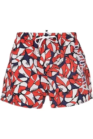 Dsquared2 Stroje kąpielowe, Mężczyzna, Czerwony, 2XS, Poliester, Szorty kąpielowe w kwiatowy wzór