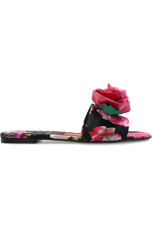 Dolce & Gabbana Buty, Kobieta, Różowy, 38 EU, Len, Klapki z motywem kwiatowym