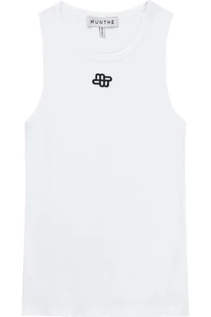 Munthe Koszulki, Kobieta, Biały, 2XS, Bawełna, Top z haftowanym logo