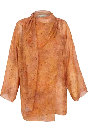 Cortana Bluzki, Kobieta, Pomarańczowy, 2XL, Jedwabna Bluzka Kopertowa Sora Print