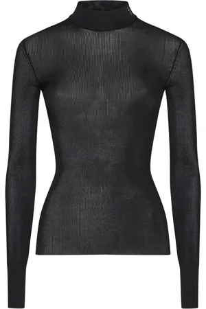 Saint Laurent Koszulki, Kobieta, Czarny, S, Prążkowany sweter Cassandre z jedwabiu