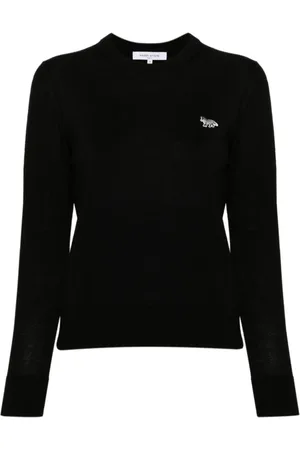 Maison Kitsuné Swetry, Kobieta, Czarny, S, Wełna, Czarny wełniany sweter z dzianiny Baby Fox