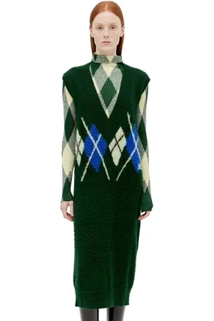 Burberry Sukienki, Kobieta, Zielony, S, Wełna, Sukienka Dzianinowa typu Argyle - Wełniana Kamizelka