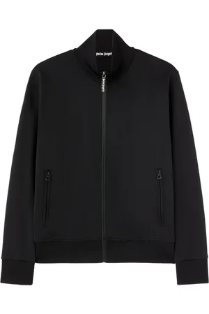 Palm Angels Bluzy, Mężczyzna, Czarny, M, Bawełna, Czarna kurtka zapinana na zamek z kieszeniami