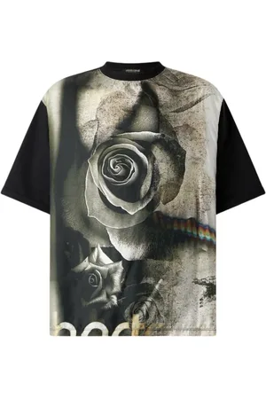 Roberto Cavalli Koszulki, Mężczyzna, Czarny, L, T-shirt z nadrukiem róż
