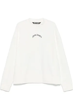 Palm Angels Bluzy, Mężczyzna, Biały, M, Bawełna, Bluza Crewneck z Zakrzywionym Logo