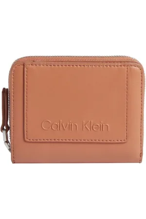 Calvin Klein Akcesoria, Kobieta, Pomarańczowy, ONE SIZE, Skóra, Portfel damski z zamkiem błyskawicznym i klapką