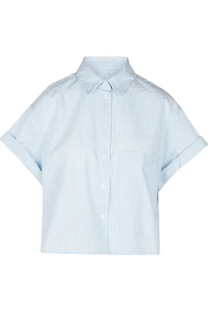 TELA Bluzki, Kobieta, Niebieski, S, Bawełniana Koszula Crop