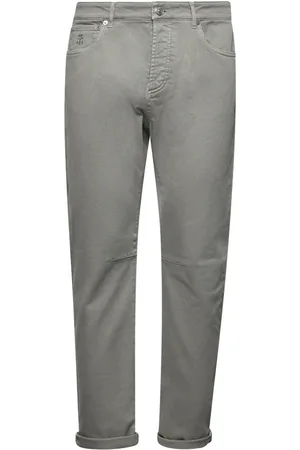 Brunello Cucinelli Jeansy, Mężczyzna, Szary, 3XL, Asymetryczna jedwabna bluzka zapinana na guziki z przodu