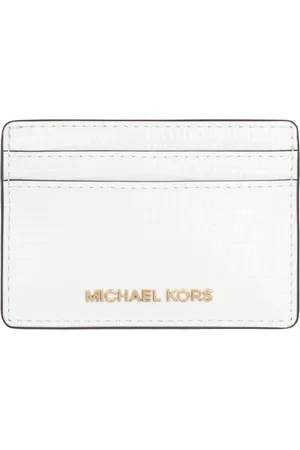 Michael Kors Akcesoria, Kobieta, Biały, ONE SIZE, Skóra, Portfel na karty ze skóry z wytłoczonym wzorem krokodyla
