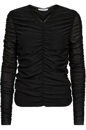 Co`Couture Bluzki, Kobieta, Czarny, M, Poliester, Rushed Mesh Blouse Top