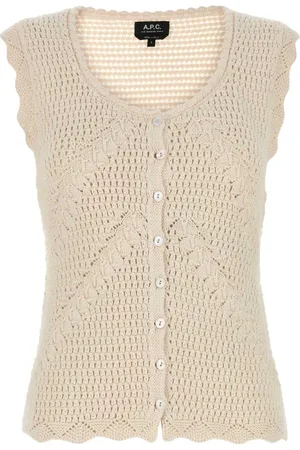 A.P.C. Koszulki, Kobieta, Beżowy, S, Bawełna, Kremowa Kamizelka na Szydełku Palmyre Style