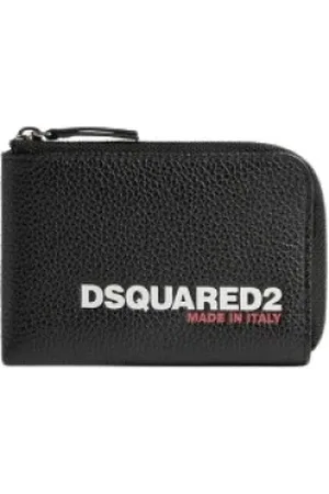 Dsquared2 Akcesoria, Mężczyzna, Czarny, ONE SIZE, Skóra, Portfel z teksturowanej czarnej skóry z zamkiem błyskawicznym