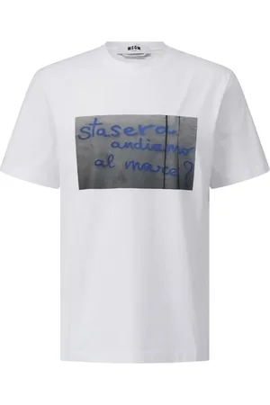 Msgm Koszulki, Mężczyzna, Biały, M, Bawełna, Bawełniana koszulka z nadrukiem