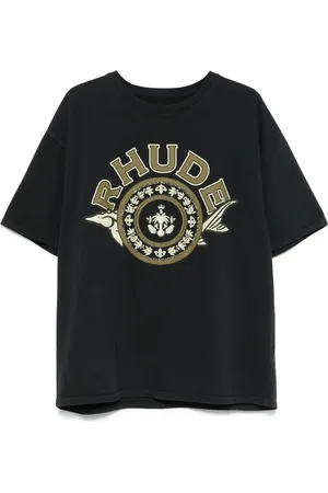 Rhude Koszulki, Mężczyzna, Czarny, M, Czarna Koszulka z Nadrukiem Crew Neck