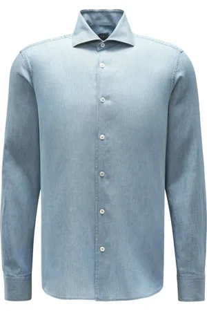 FEDELI Koszule, Mężczyzna, Niebieski, 2XL, Denim, Denimowa lekka koszula model Sean