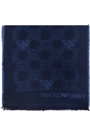 Emporio Armani Akcesoria, Mężczyzna, Niebieski, ONE SIZE, Wełna, Graficzny szal wełniany